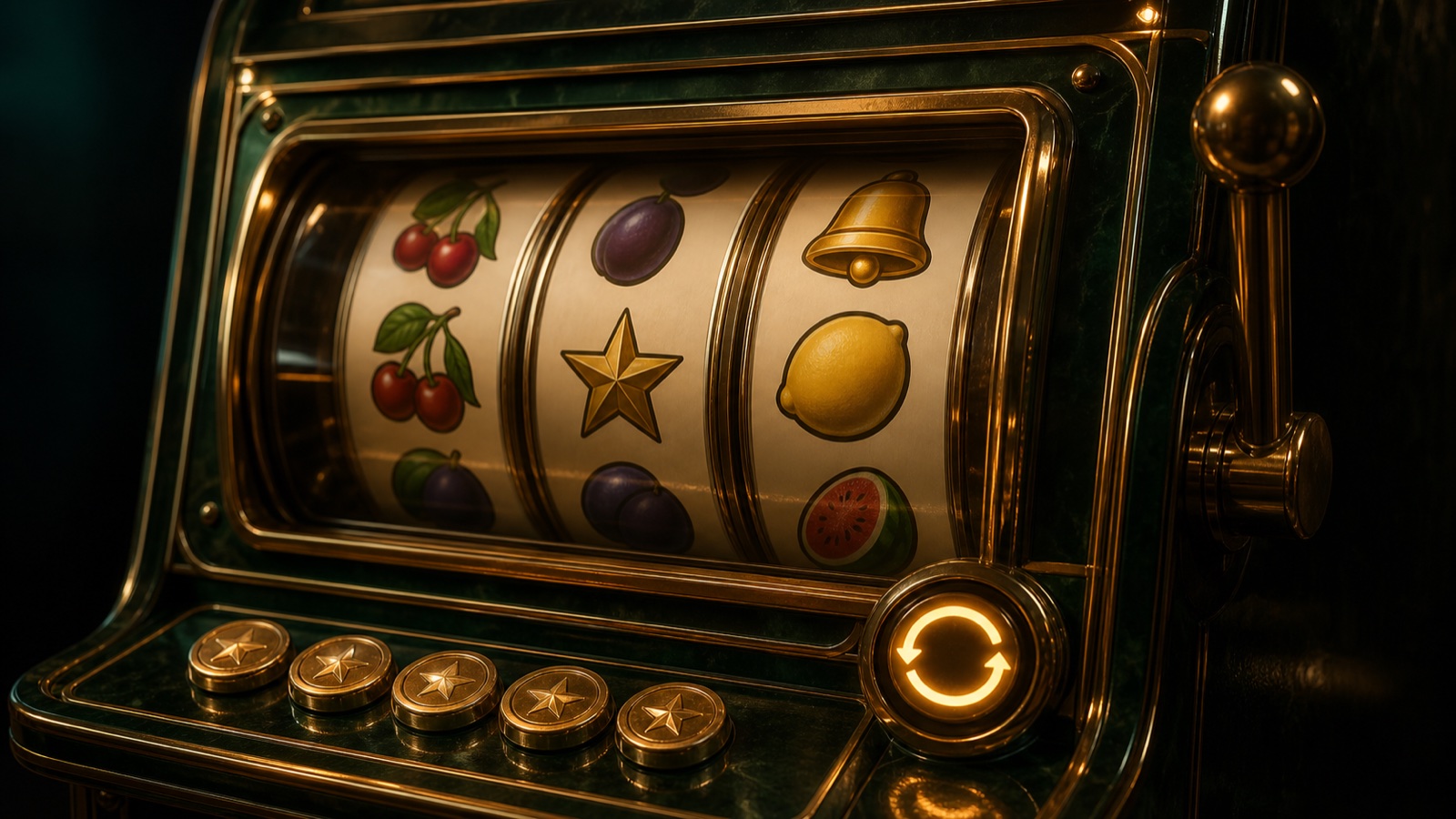 Free Spin kavramını açıklayan, üç mekanik slot makarası ve ücretsiz dönüş simgesi bulunan gerçekçi rehber görseli
